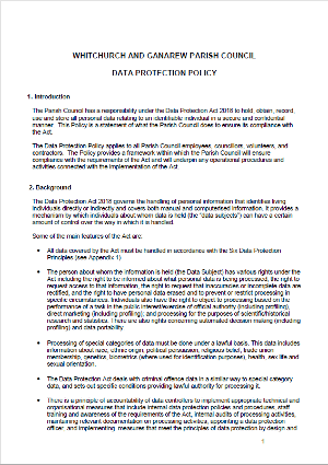 Image of Whitchurch and Ganarew Parish Council's Data Protection Policy document