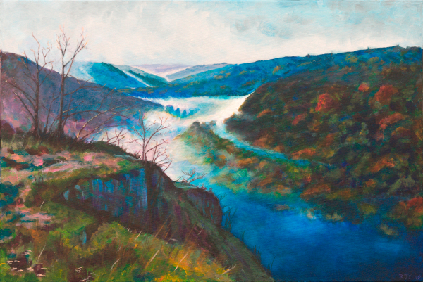 Painting of mist in the Wye Gorge