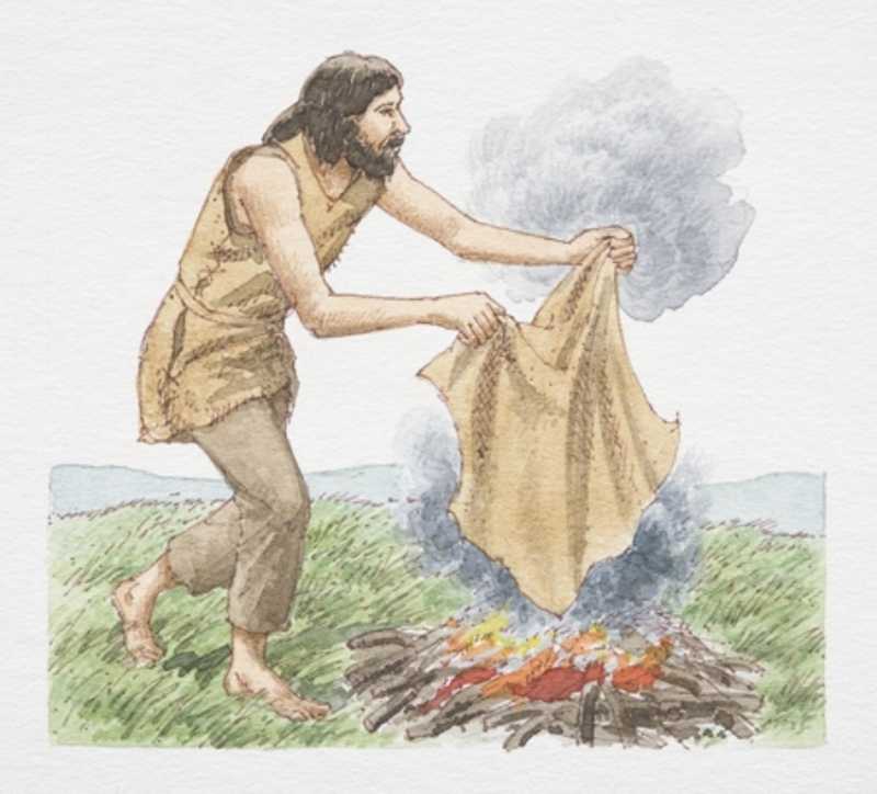 Picture of early man making Smoke Signals